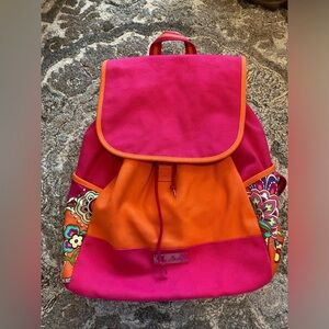 Vera Bradley Pink Swirls Retired Backpack Drawstring Orange Colorful Knapsack